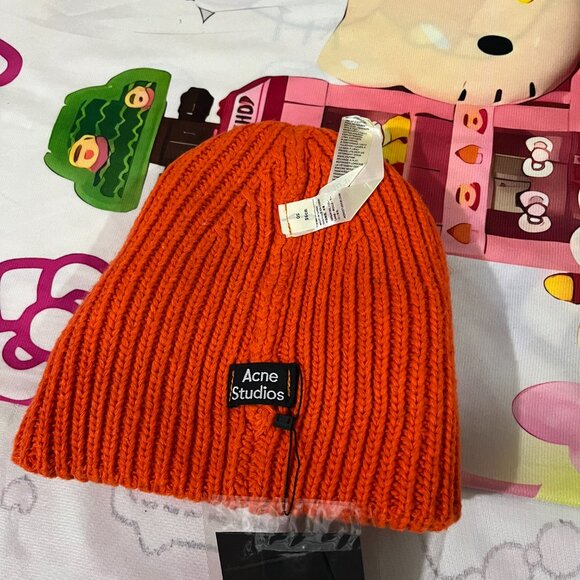 Acne Studios Orange Smiley Face Knit Beanie - Picture 4 of 7